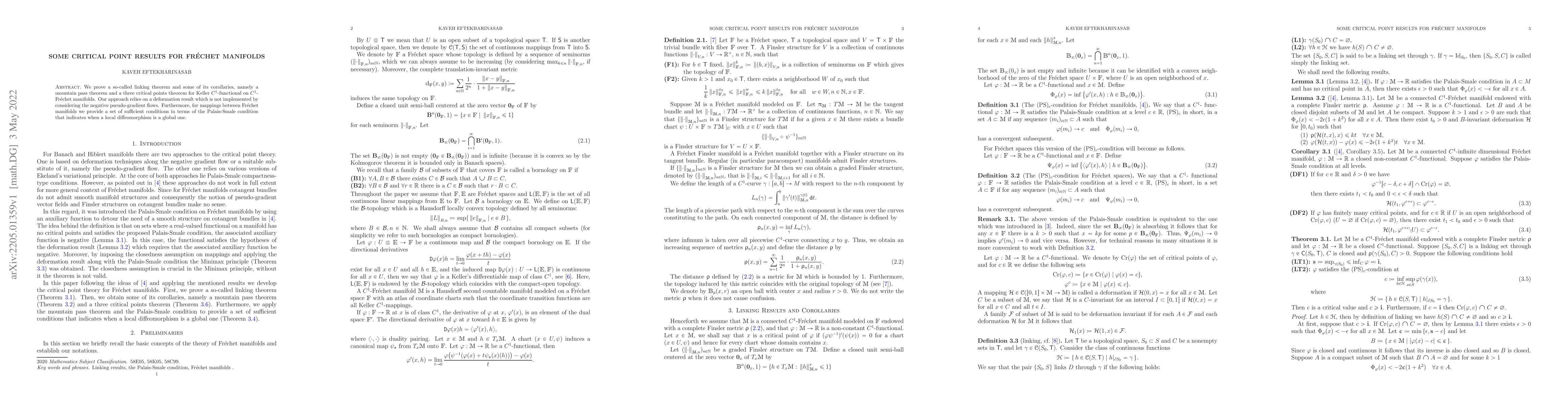 Thumbnail for Some critical point results for Fr\'{e}chet manifolds