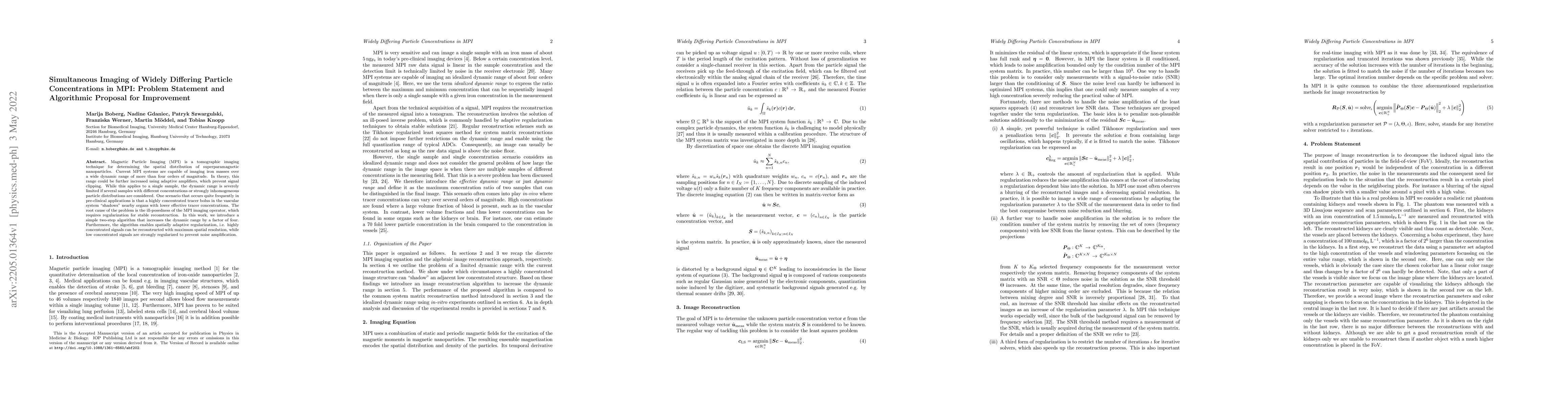 Thumbnail for Simultaneous Imaging of Widely Differing Particle Concentrations in MPI:
  Problem Statement and Algorithmic Proposal for Improvement