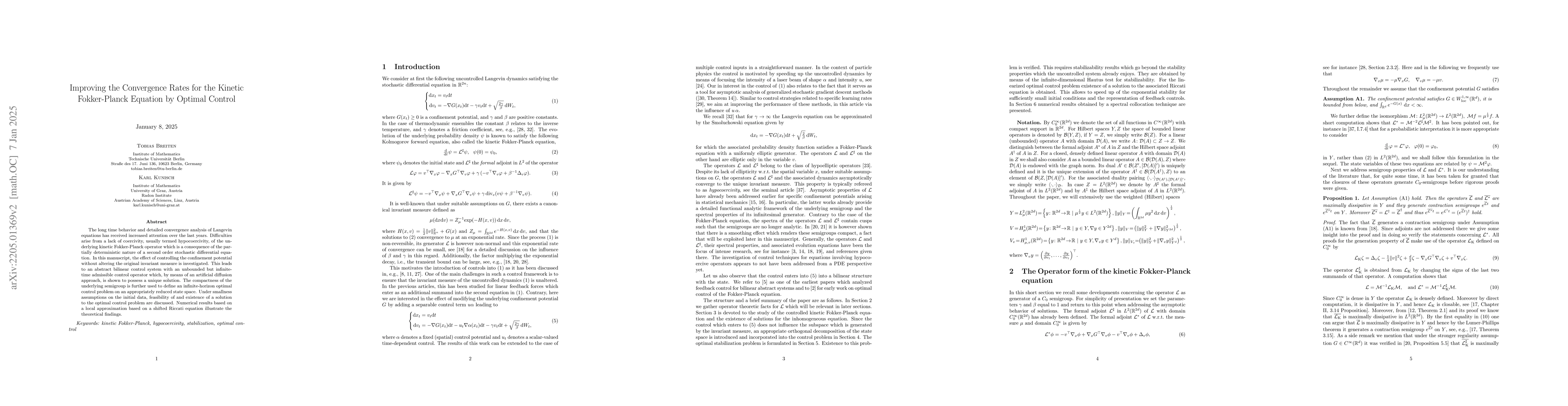 Thumbnail for Improving the Convergence Rates for the Kinetic Fokker-Planck Equation
  by Optimal Control