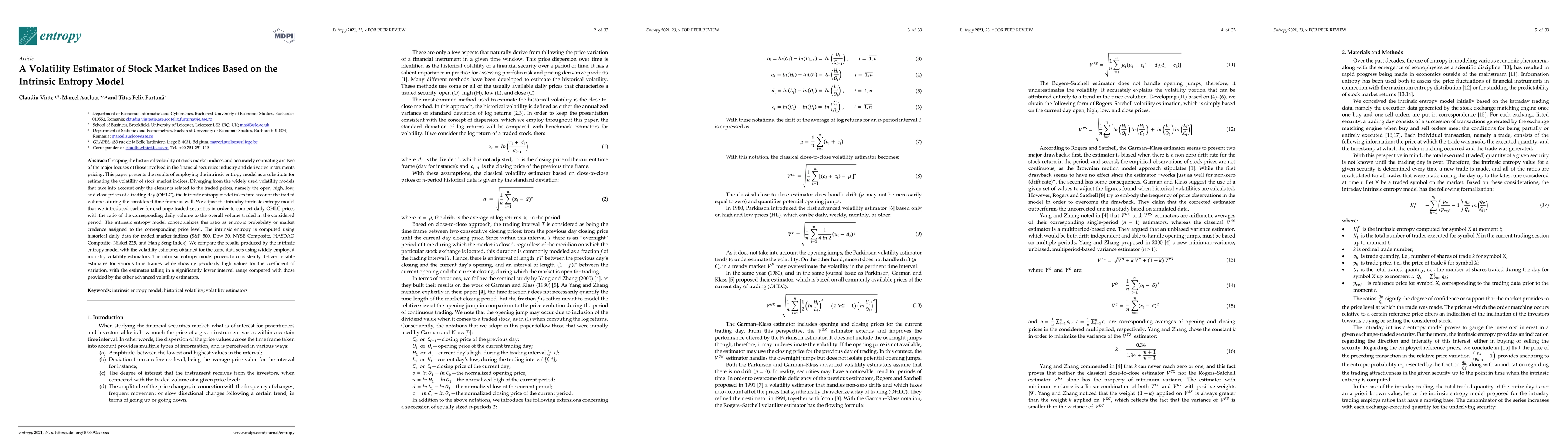 Thumbnail for A Volatility Estimator of Stock Market Indices Based on the Intrinsic
  Entropy Model