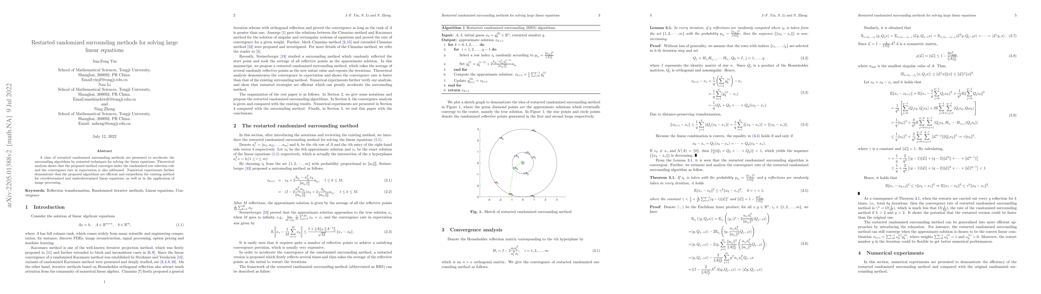 Thumbnail for Restarted randomized surrounding methods for solving large linear
  equations