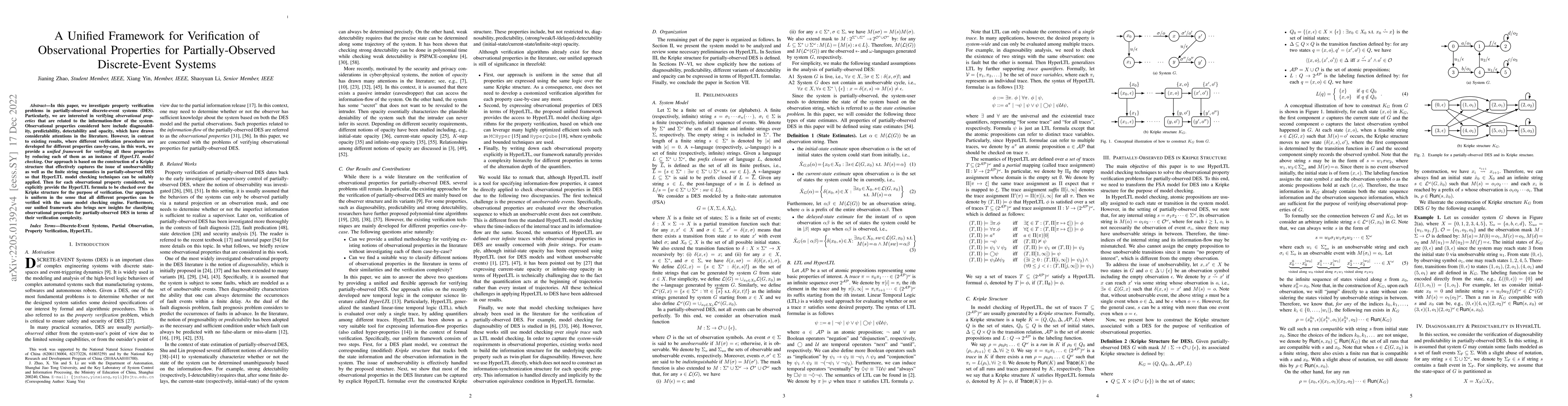 Thumbnail for A Unified Framework for Verification of Observational Properties for
  Partially-Observed Discrete-Event Systems