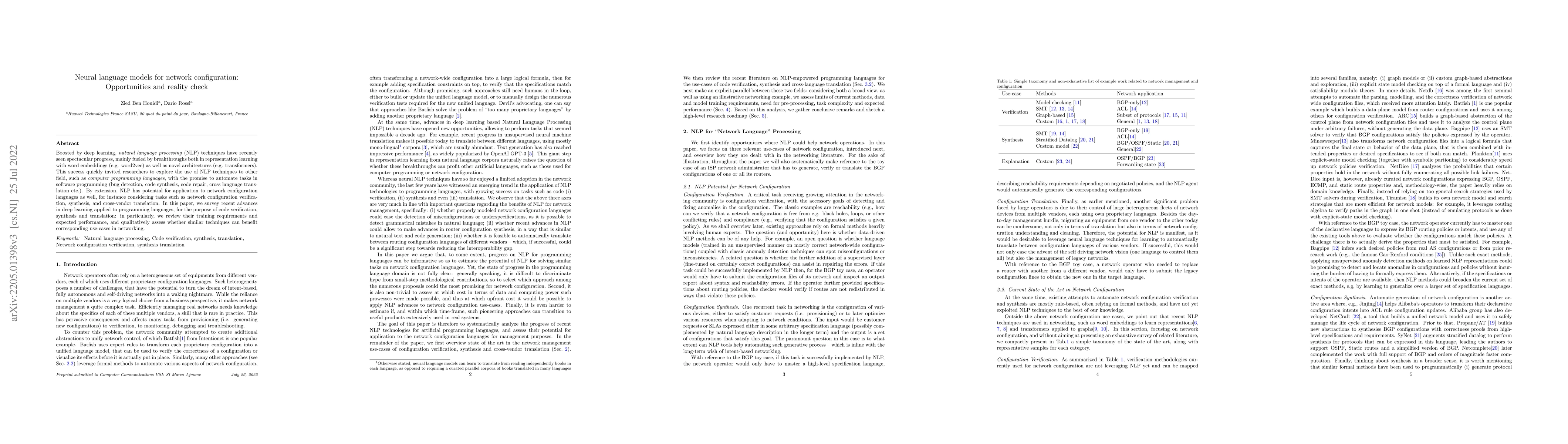 Thumbnail for Neural language models for network configuration: Opportunities and
  reality check