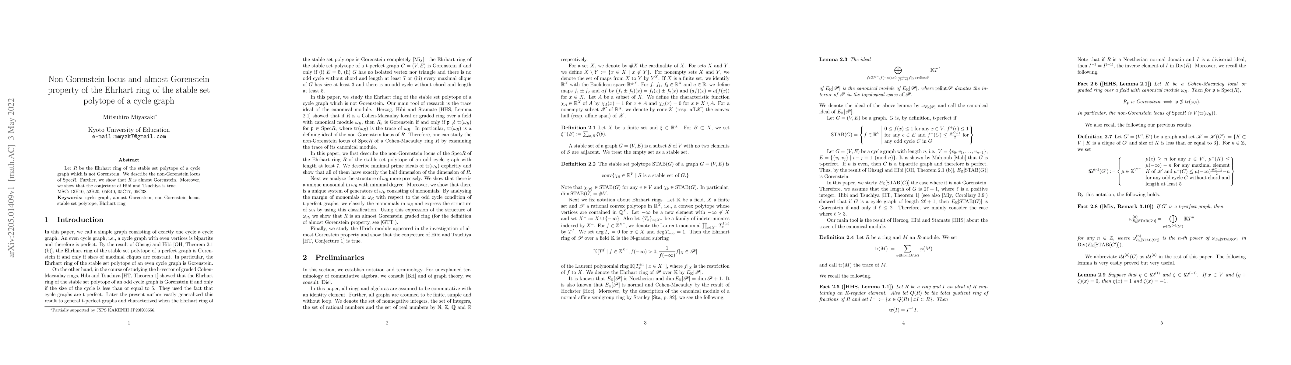 Thumbnail for Non-Gorenstein locus and almost Gorenstein property of the Ehrhart ring
  of the stable set polytope of a cycle graph