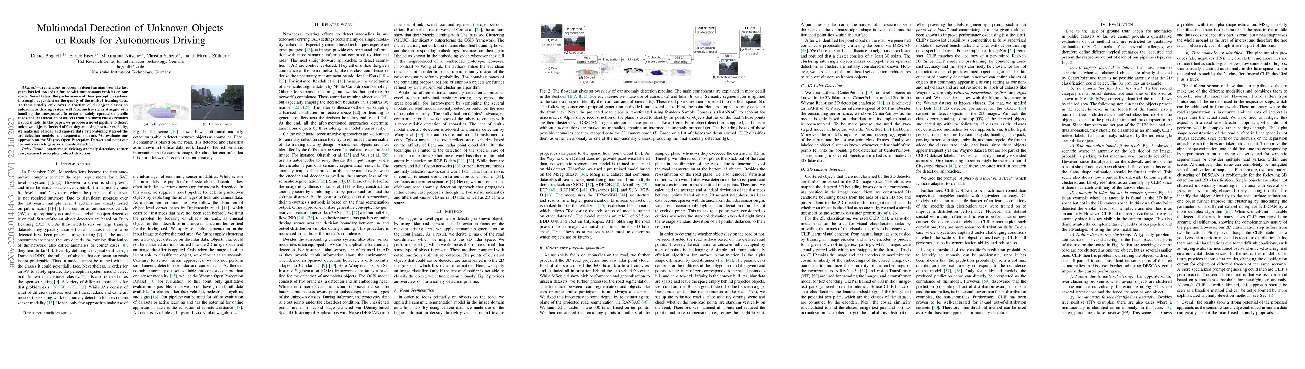 Thumbnail for Multimodal Detection of Unknown Objects on Roads for Autonomous Driving