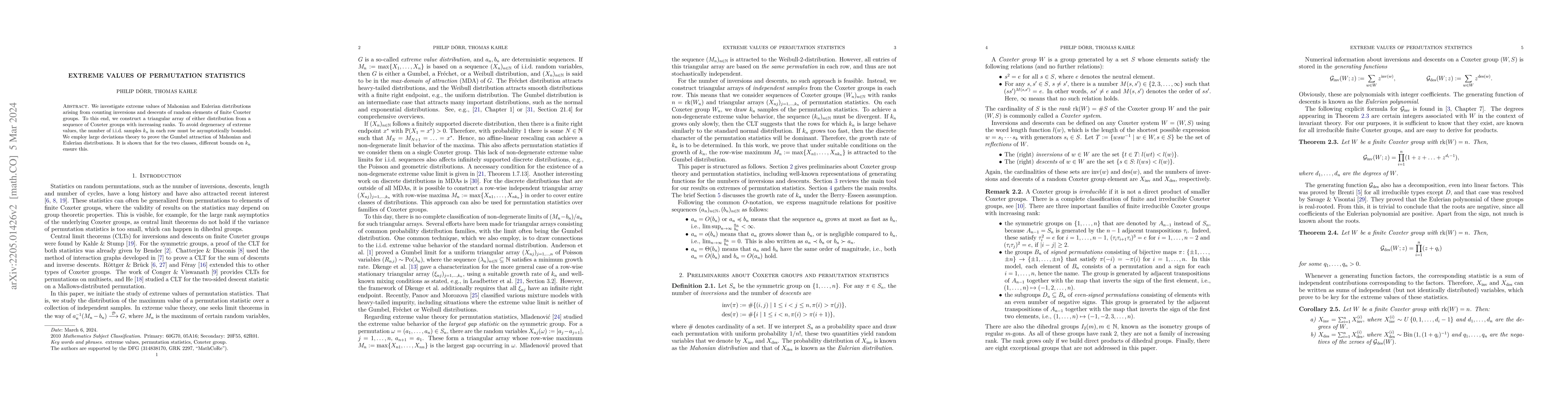 Thumbnail for Extreme Values of Permutation Statistics