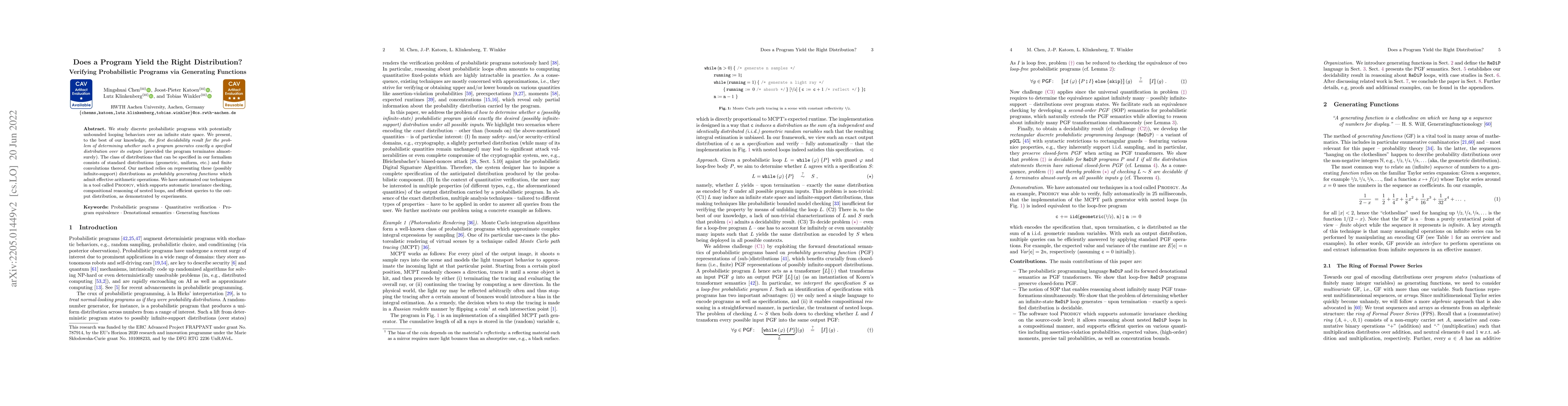 Thumbnail for Does a Program Yield the Right Distribution? Verifying Probabilistic
  Programs via Generating Functions
