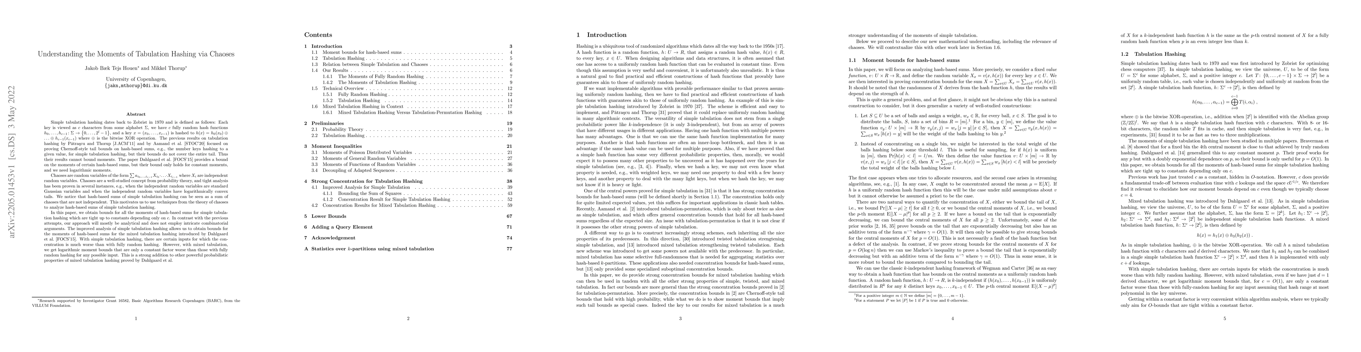 Thumbnail for Understanding the Moments of Tabulation Hashing via Chaoses