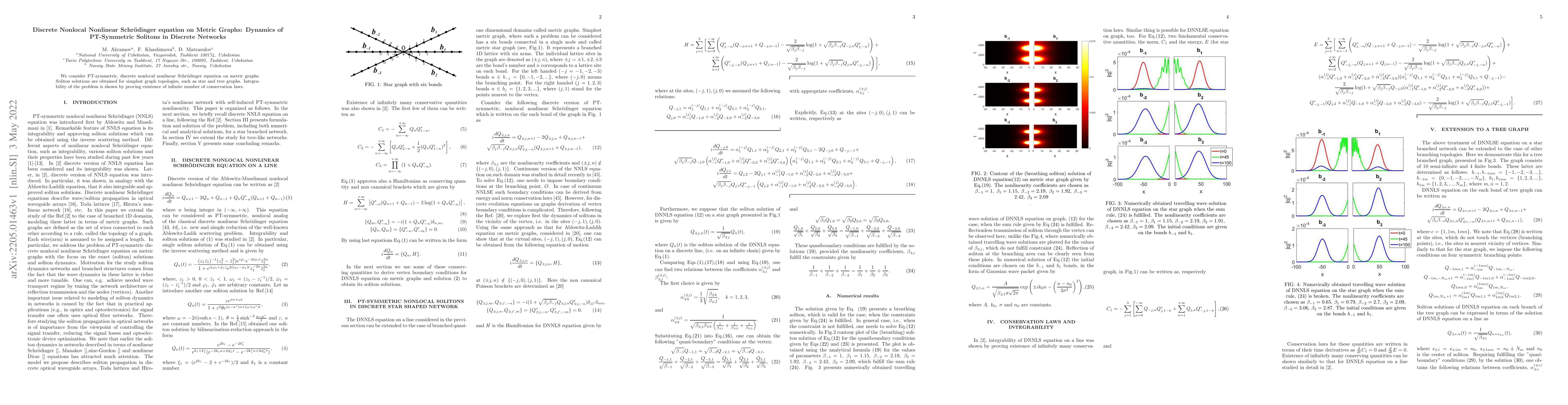 Thumbnail for Discrete Nonlocal Nonlinear Schroedinger equation on Metric Graphs:
  Dynamics of PT-Symmetric Solitons in Discrete Networks