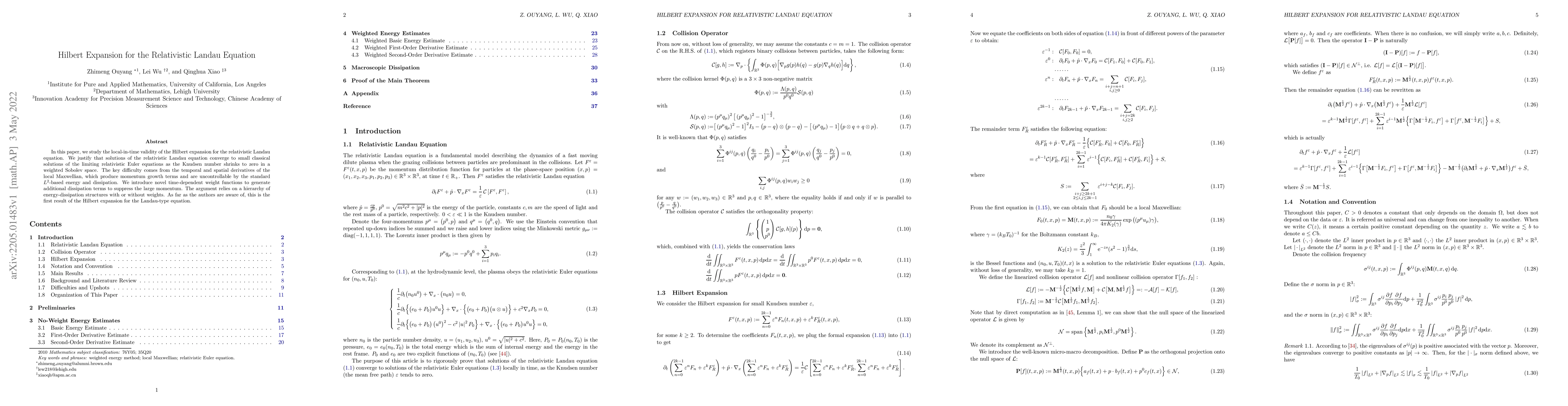 Thumbnail for Hilbert Expansion for the Relativistic Landau Equation