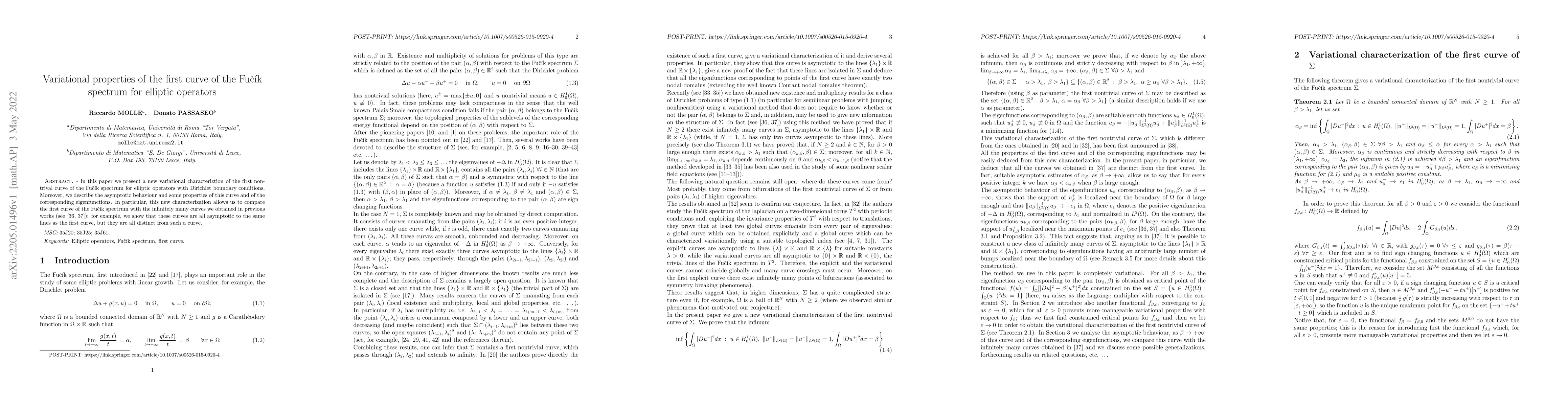 Thumbnail for Variational properties of the first curve of the Fu\v{c}\'{\i}k spectrum
  for elliptic operators
