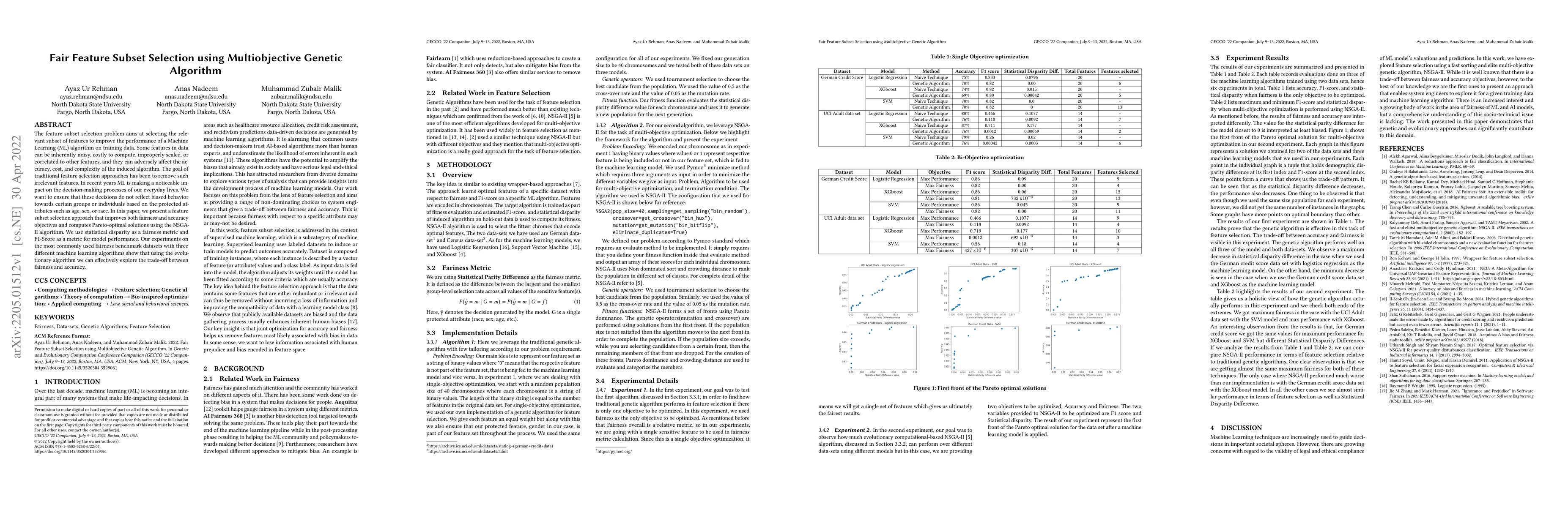 Thumbnail for Fair Feature Subset Selection using Multiobjective Genetic Algorithm