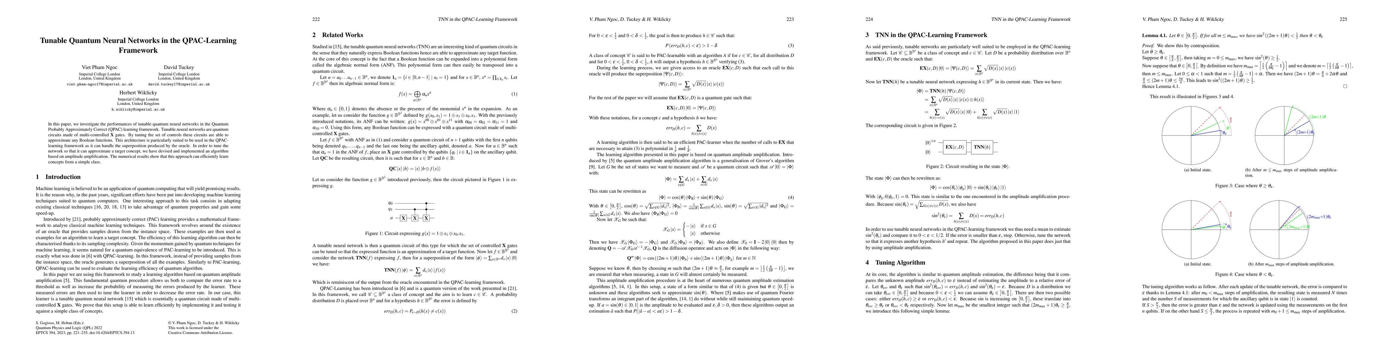 Thumbnail for Tunable Quantum Neural Networks in the QPAC-Learning Framework