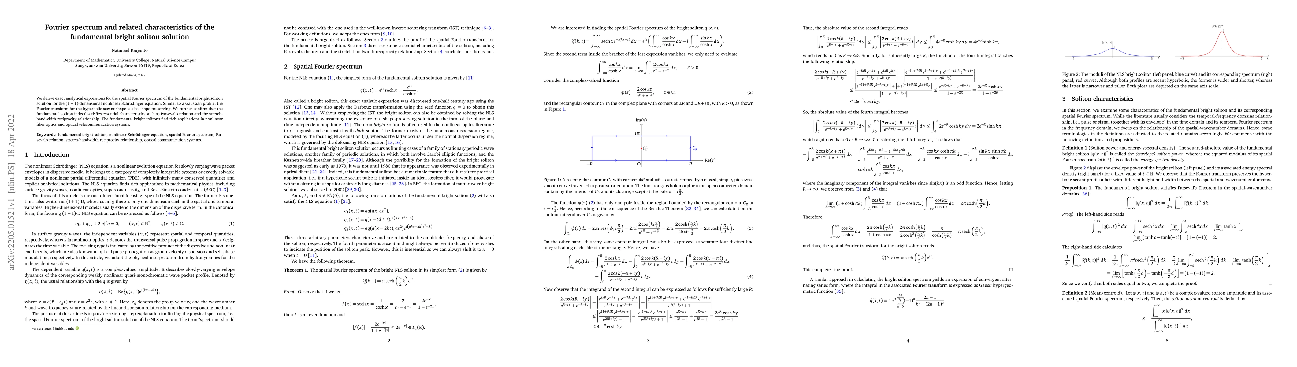 Thumbnail for Fourier spectrum and related characteristics of the fundamental bright
  soliton solution
