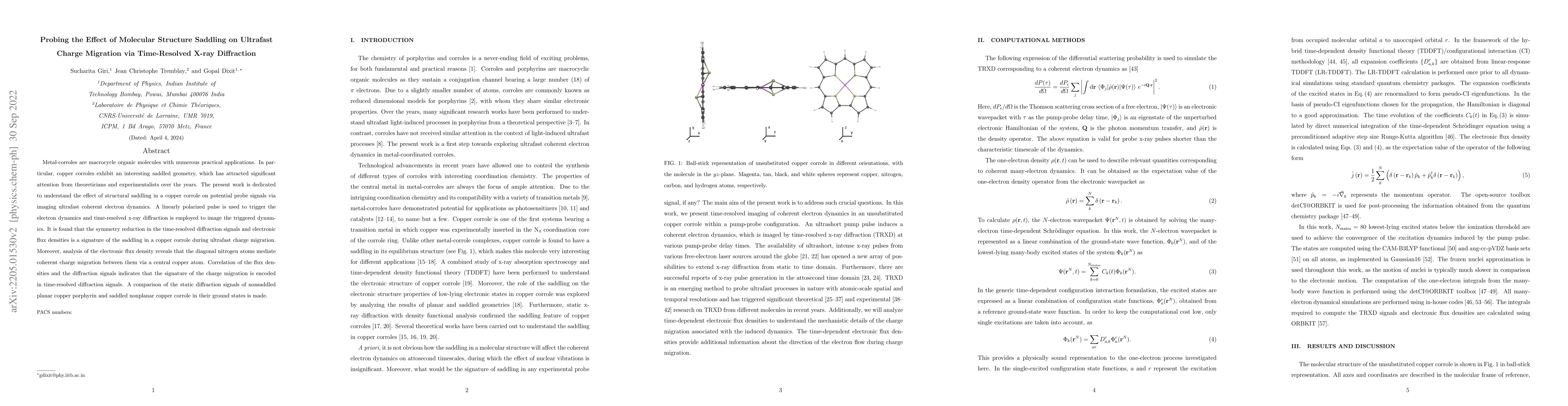 Thumbnail for Probing the Effect of Molecular Structure Saddling on Ultrafast Charge
  Migration via Time-Resolved X-ray Diffraction