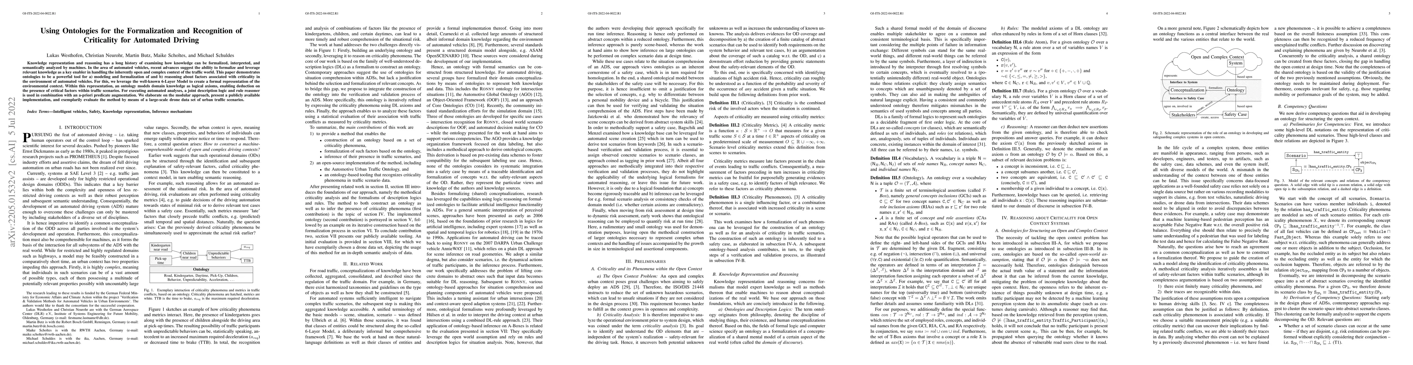 Thumbnail for Using Ontologies for the Formalization and Recognition of Criticality
  for Automated Driving