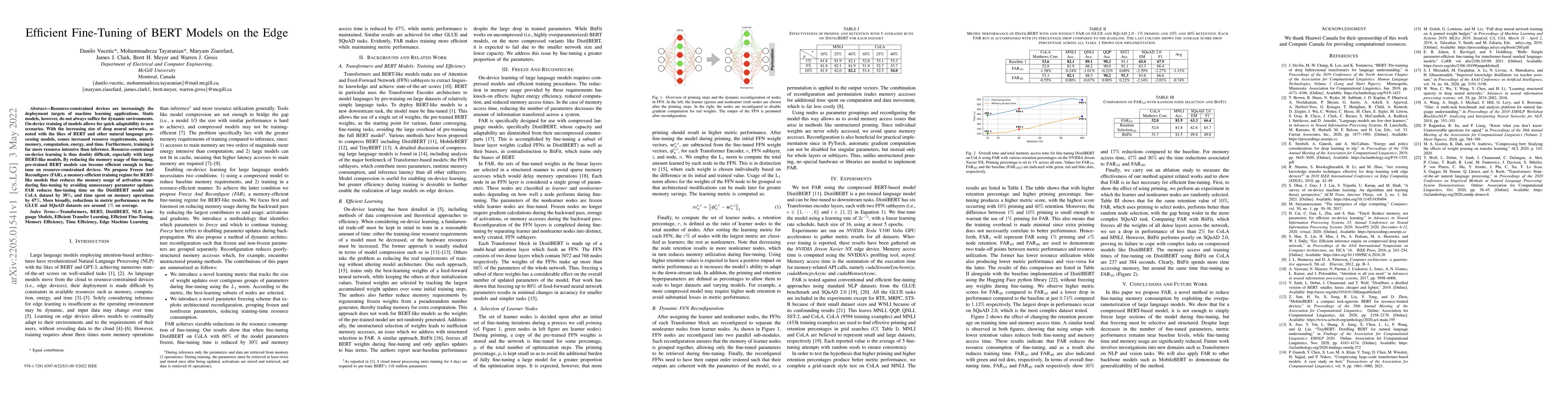 Thumbnail for Efficient Fine-Tuning of BERT Models on the Edge