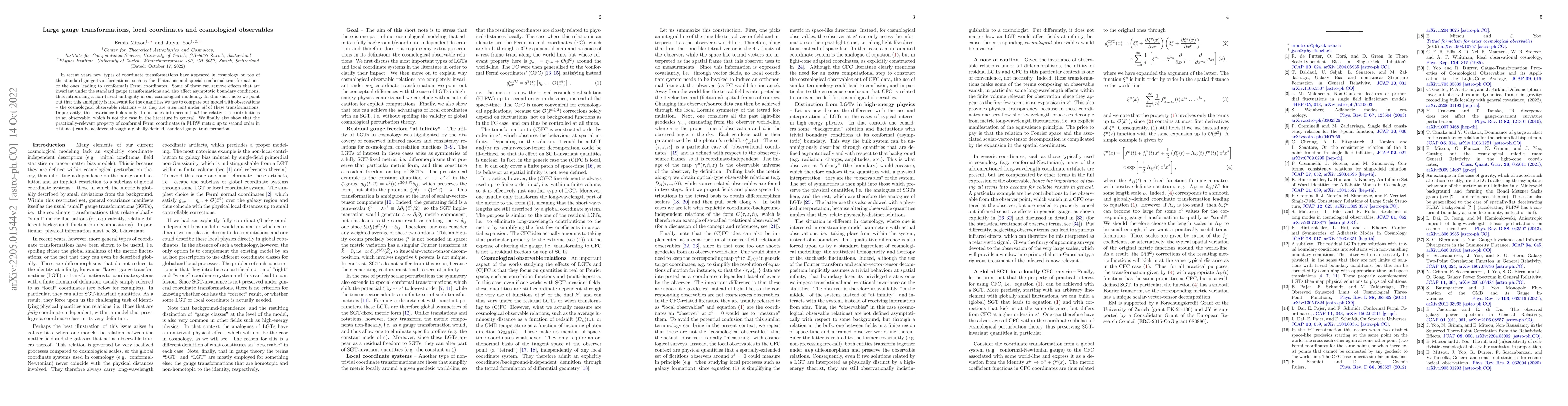 Thumbnail for Large gauge transformations, local coordinates and cosmological
  observables