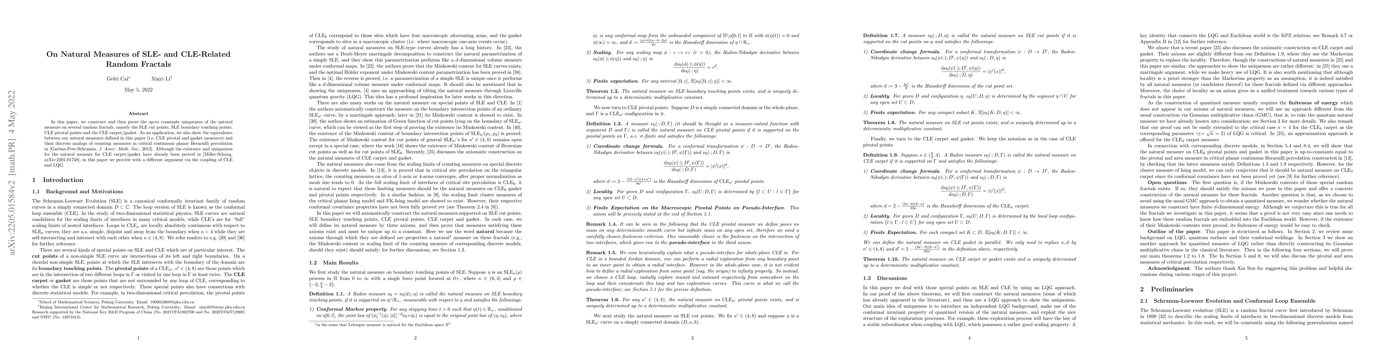 Thumbnail for On Natural Measures of SLE- and CLE-Related Random Fractals