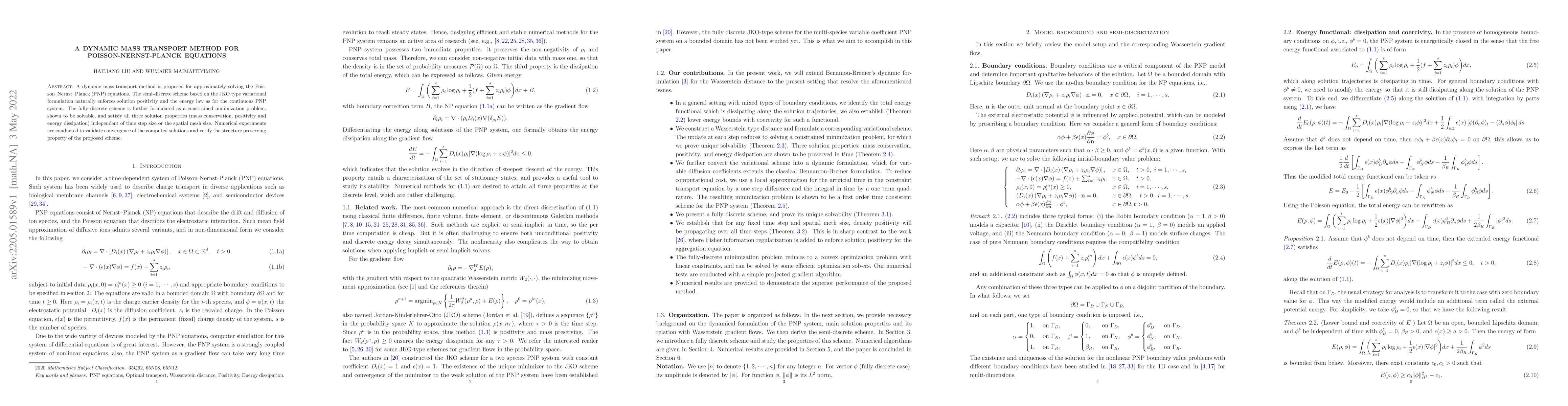 Thumbnail for A dynamic mass transport method for Poisson-Nernst-Planck equations
