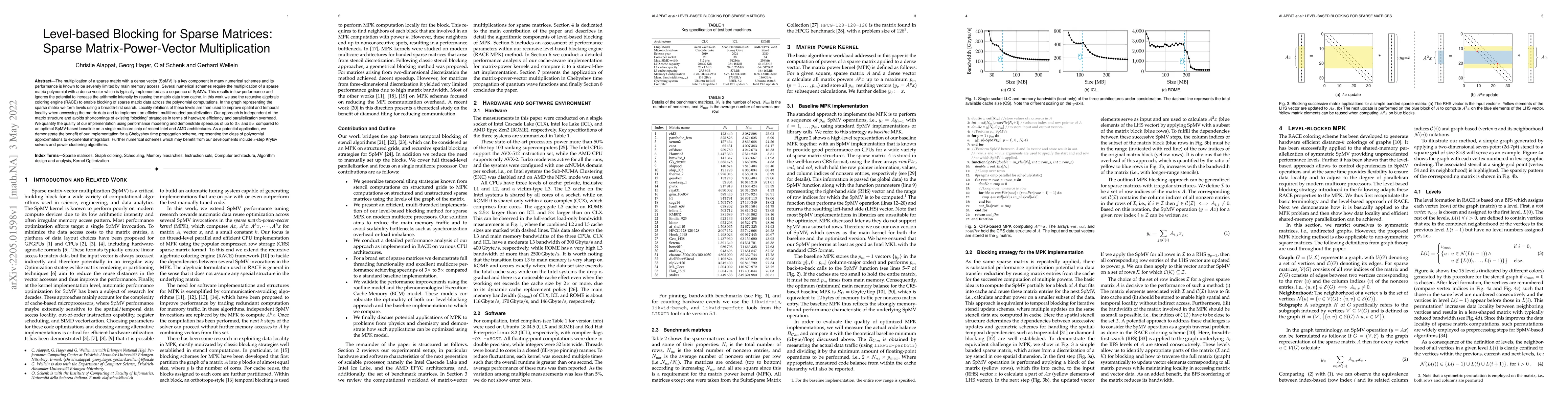 Thumbnail for Level-based Blocking for Sparse Matrices: Sparse Matrix-Power-Vector
  Multiplication