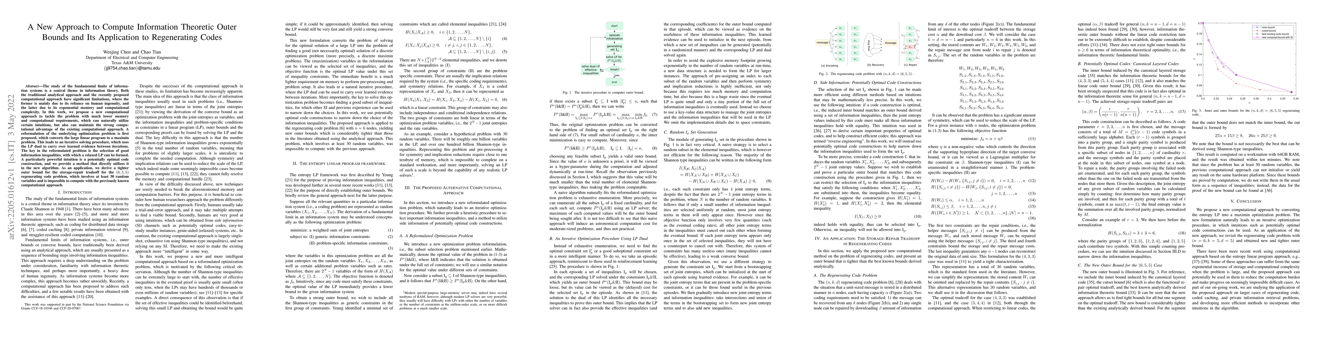 Thumbnail for A New Approach to Compute Information Theoretic Outer Bounds and Its
  Application to Regenerating Codes