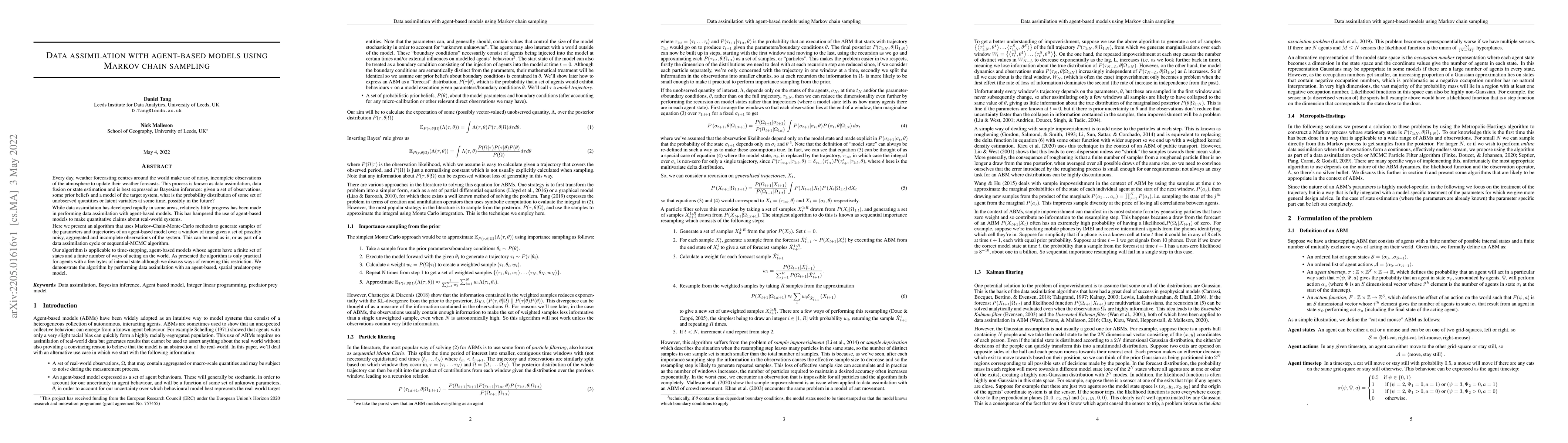 Thumbnail for Data assimilation with agent-based models using Markov chain sampling