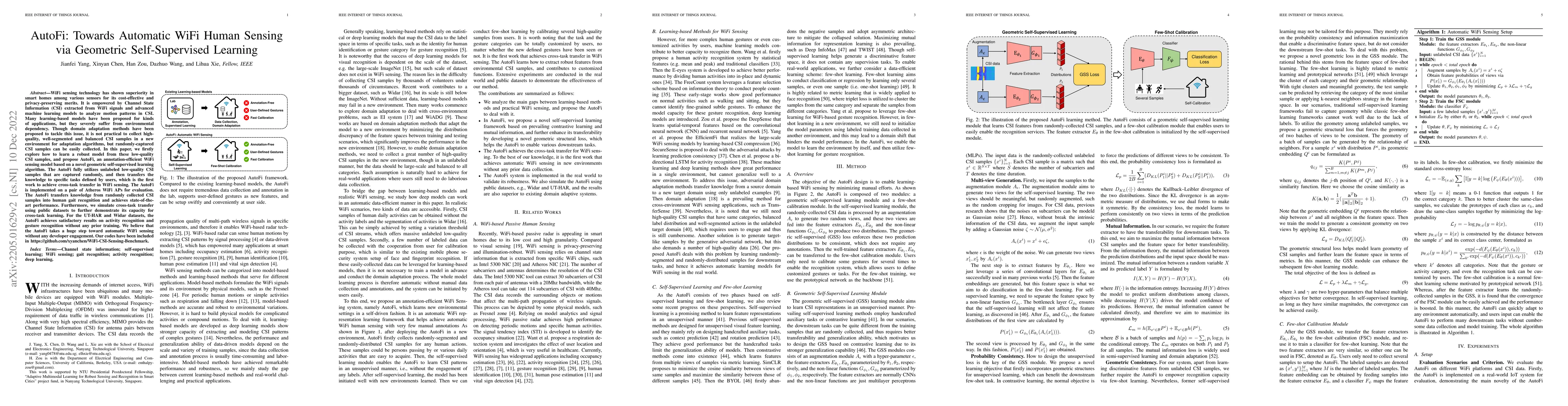 Thumbnail for AutoFi: Towards Automatic WiFi Human Sensing via Geometric
  Self-Supervised Learning