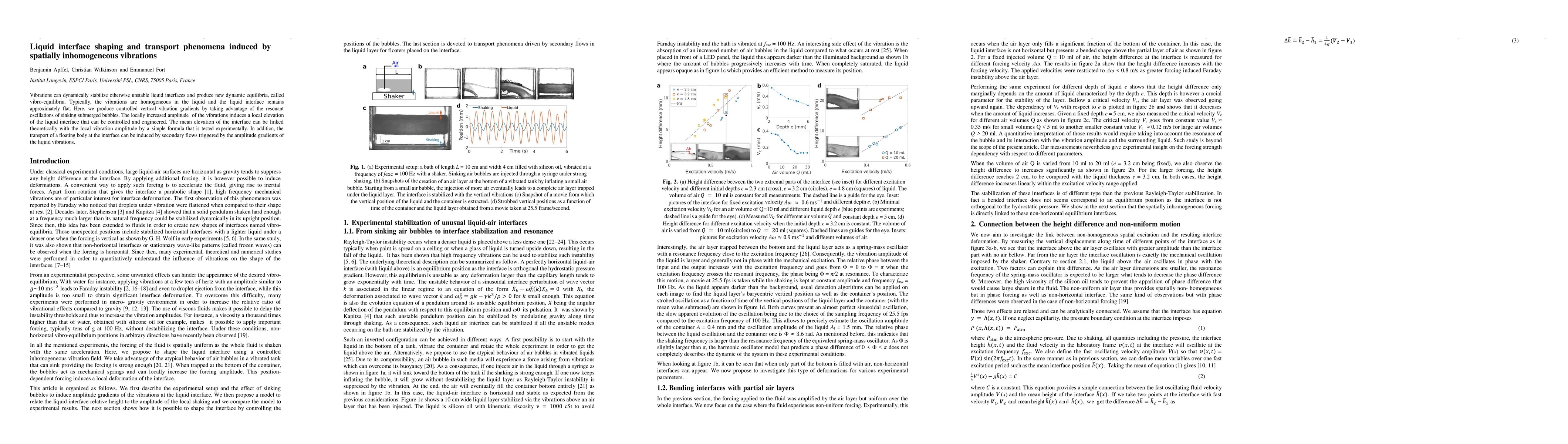 Thumbnail for Liquid interface shaping and transport phenomena induced by spatially
  inhomogeneous vibrations