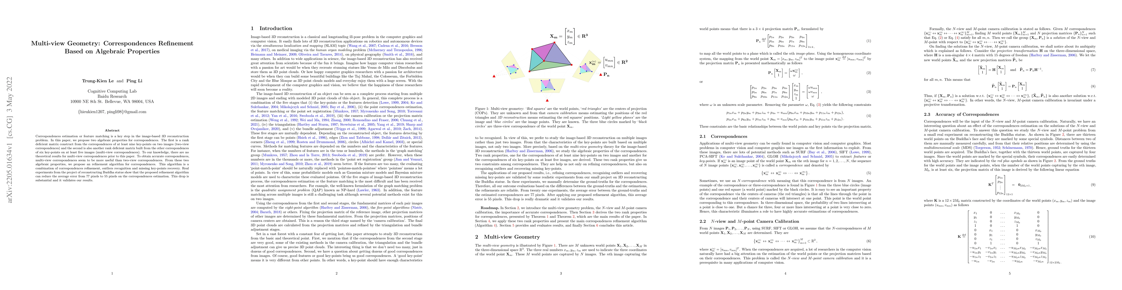 Thumbnail for Multi-view Geometry: Correspondences Refinement Based on Algebraic
  Properties