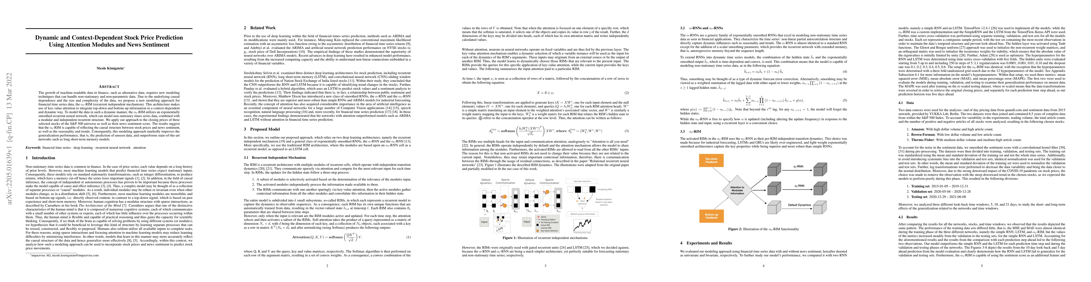 Thumbnail for Dynamic and Context-Dependent Stock Price Prediction Using Attention
  Modules and News Sentiment