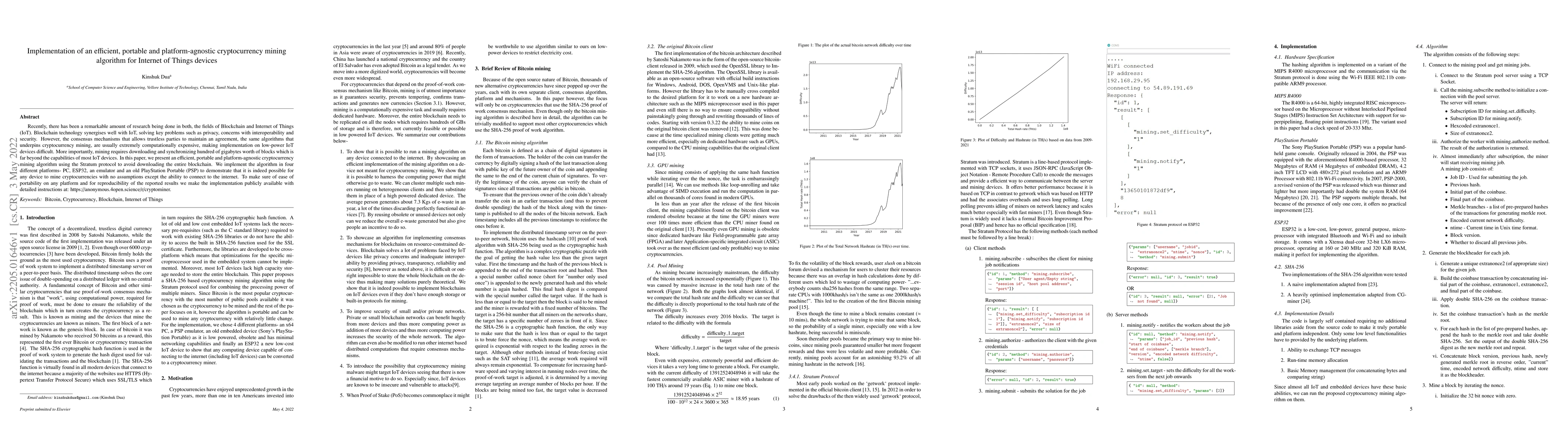 Thumbnail for Implementation of an efficient, portable and platform-agnostic
  cryptocurrency mining algorithm for Internet of Things devices