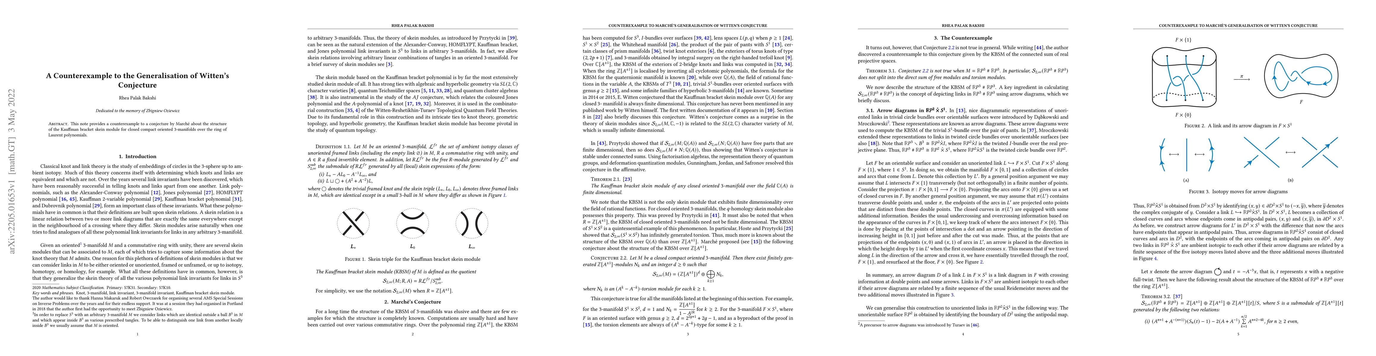 Thumbnail for A Counterexample to the Generalisation of Witten's Conjecture