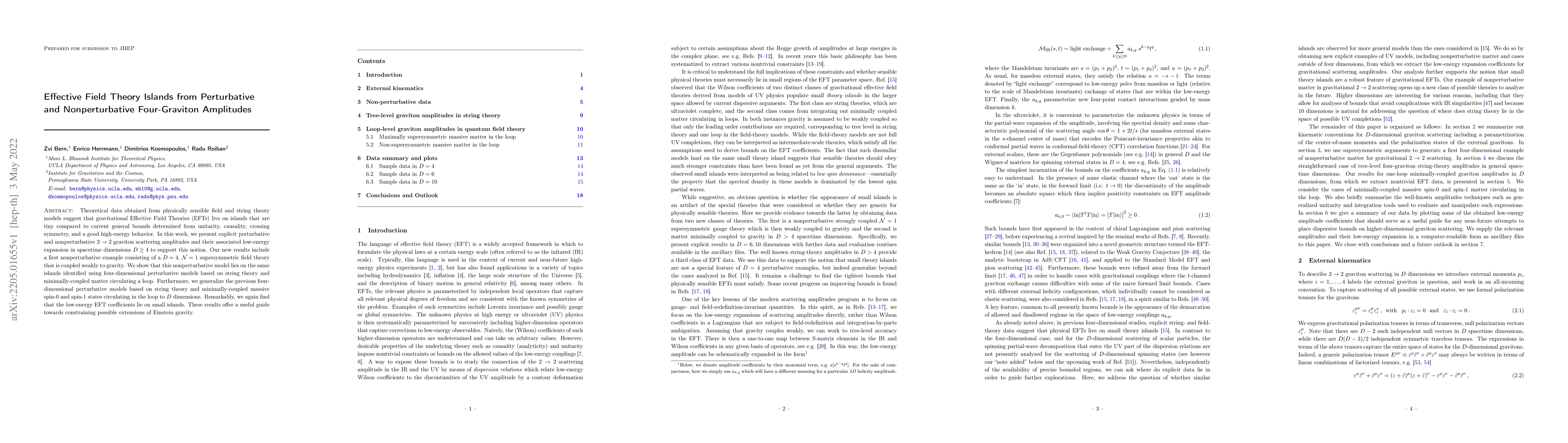Thumbnail for Effective Field Theory Islands from Perturbative and Nonperturbative
  Four-Graviton Amplitudes