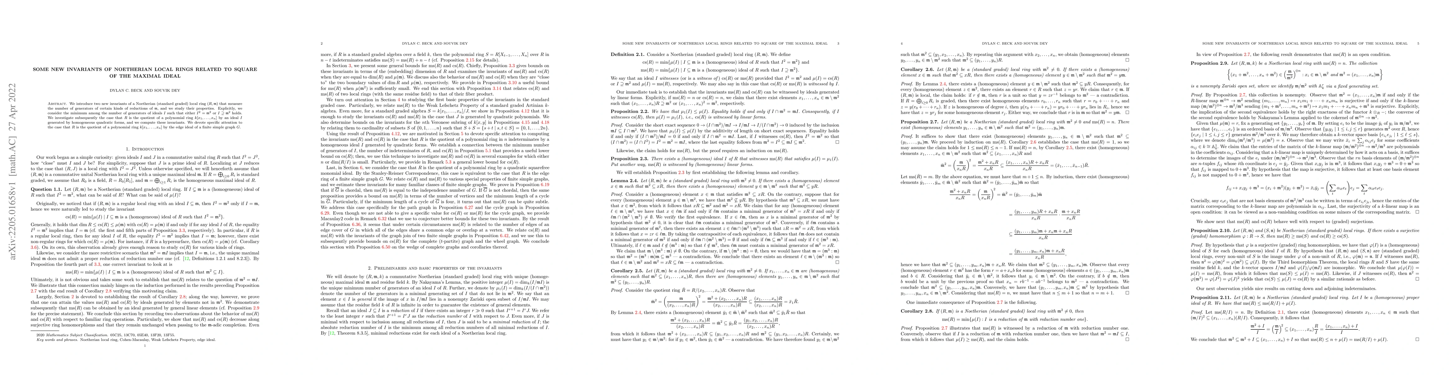 Thumbnail for Some new invariants of Noetherian local rings related to square of the
  maximal ideal