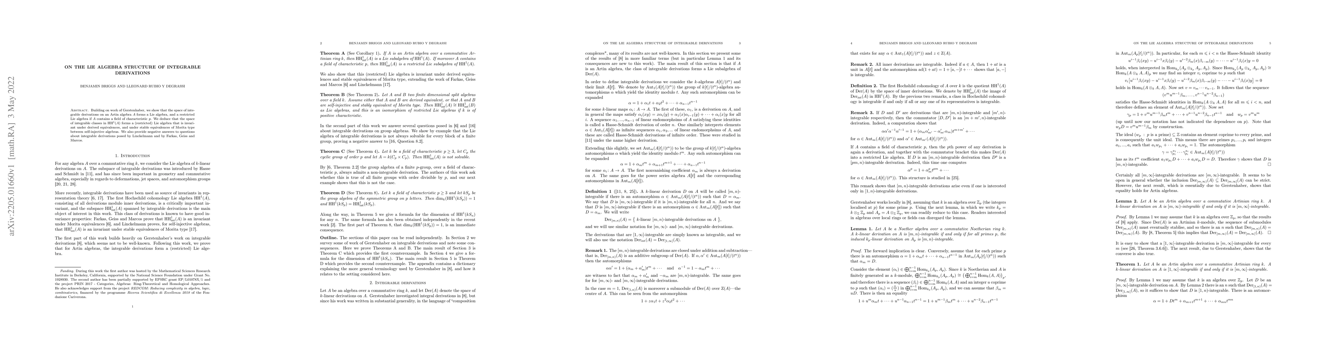 Thumbnail for On the Lie algebra structure of integrable derivations