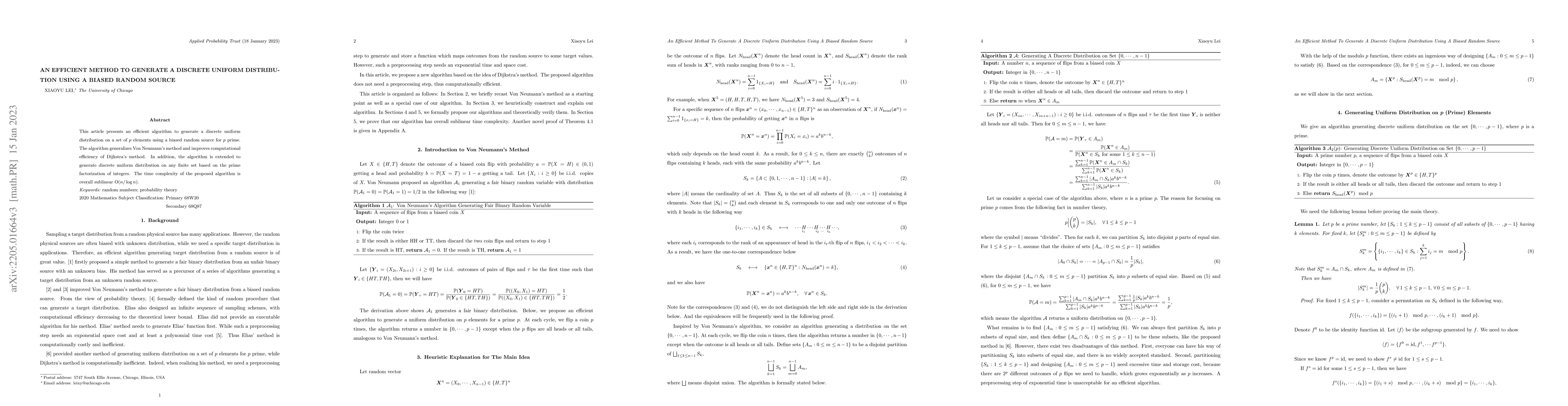 Thumbnail for An Efficient Method To Generate A Discrete Uniform Distribution Using A
  Biased Random Source