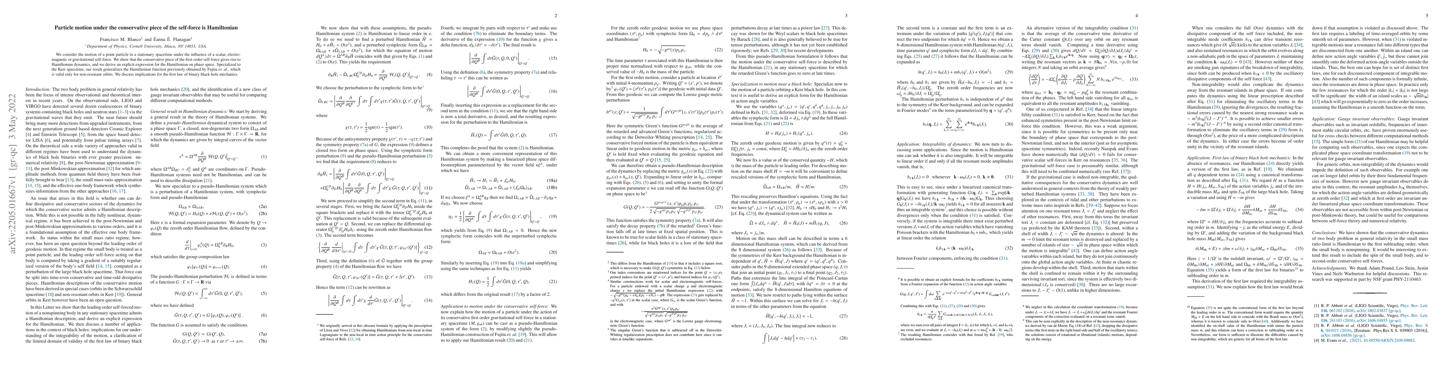 Thumbnail for Particle motion under the conservative piece of the self-force is
  Hamiltonian