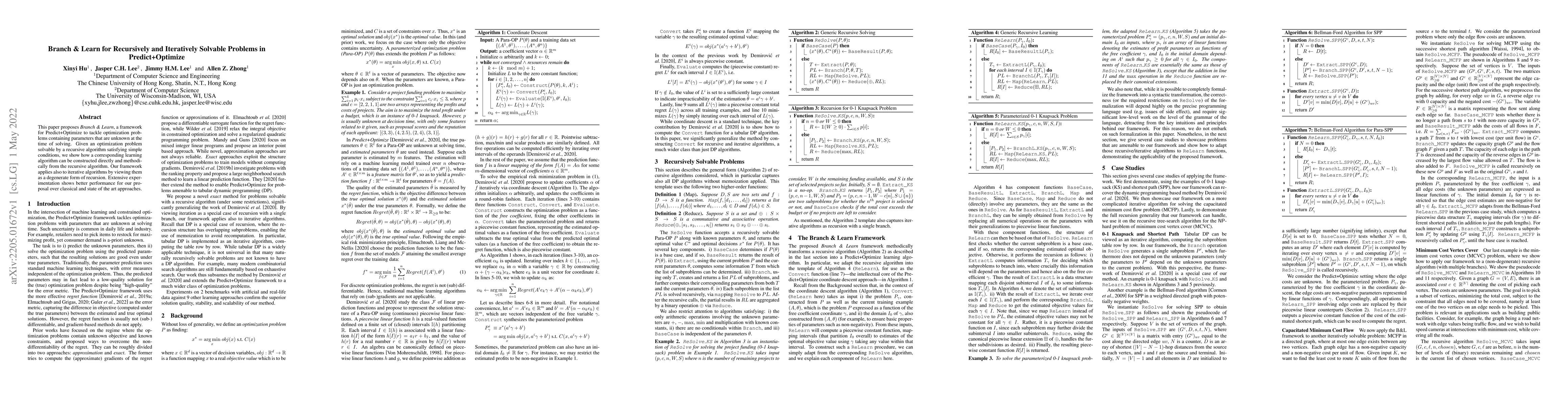 Thumbnail for Branch & Learn for Recursively and Iteratively Solvable Problems in
  Predict+Optimize