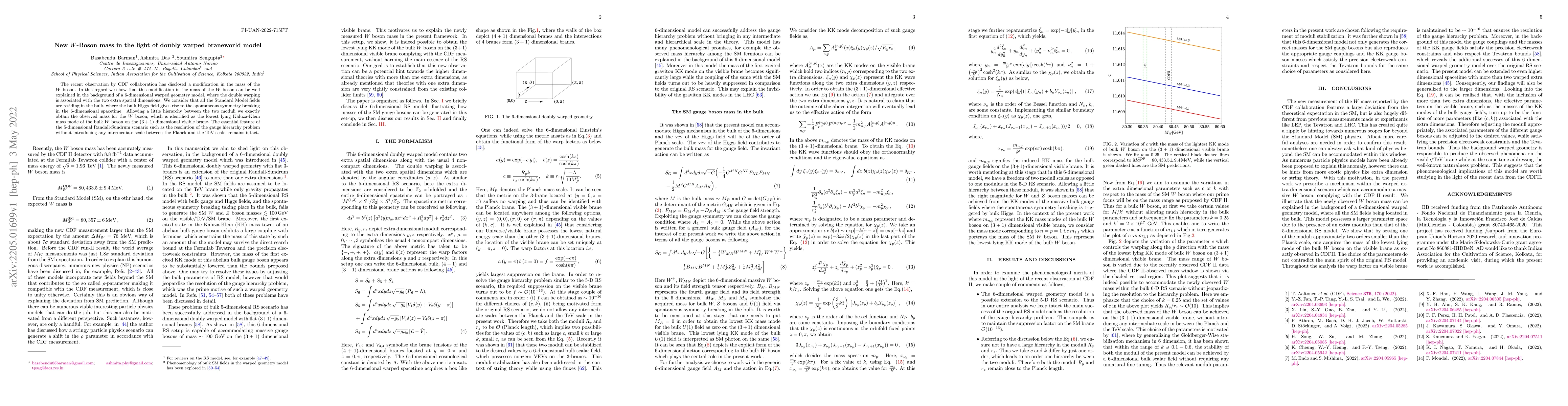 Thumbnail for New $W$-Boson mass in the light of doubly warped braneworld model