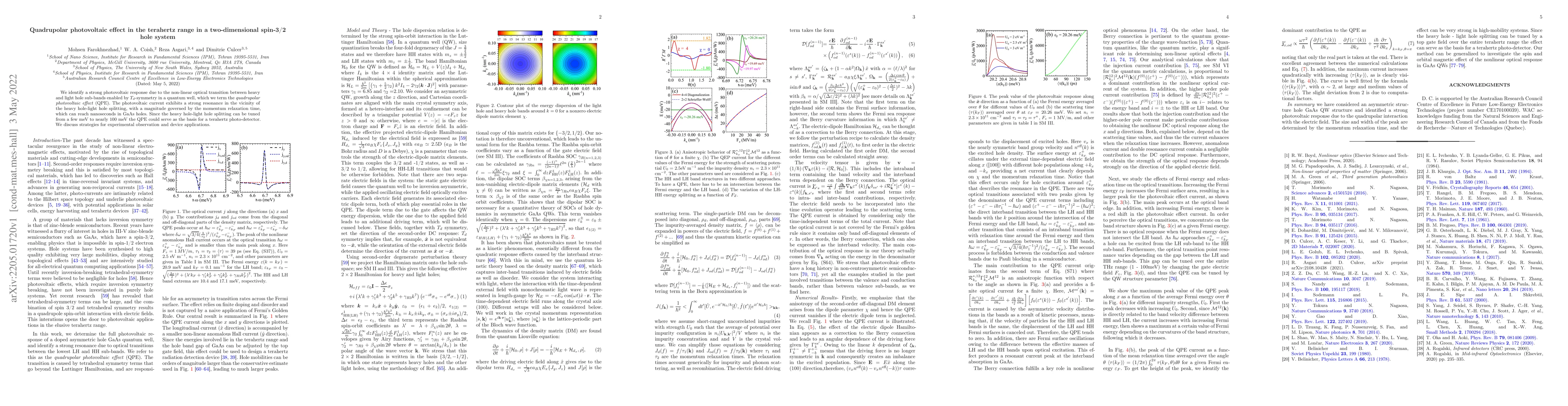 Thumbnail for Quadrupolar photovoltaic effect in the terahertz range in a
  two-dimensional spin-3/2 hole system