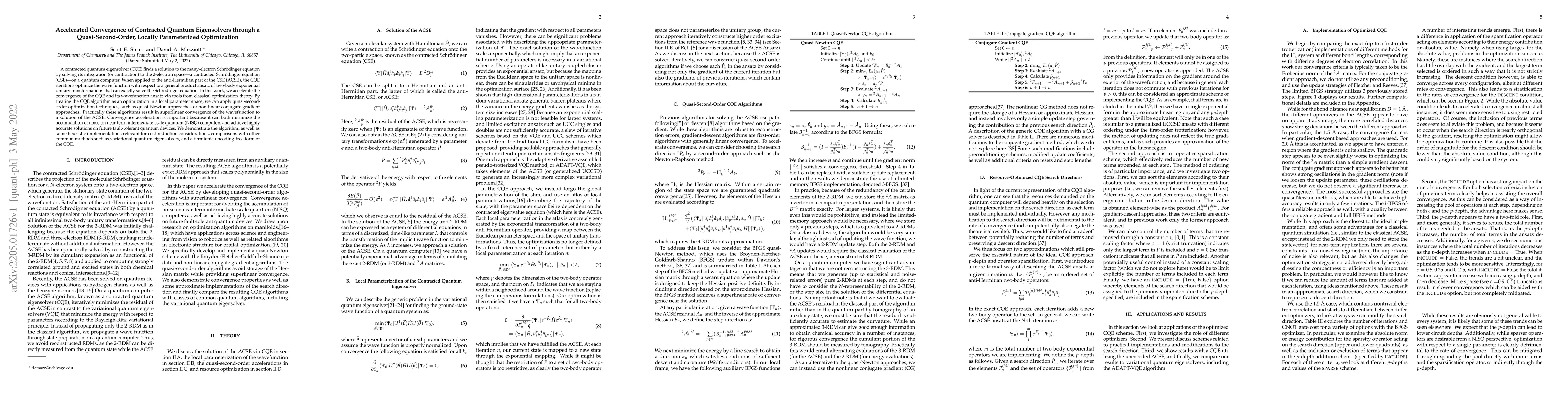 Thumbnail for Accelerated Convergence of Contracted Quantum Eigensolvers through a
  Quasi-Second-Order, Locally Parameterized Optimization
