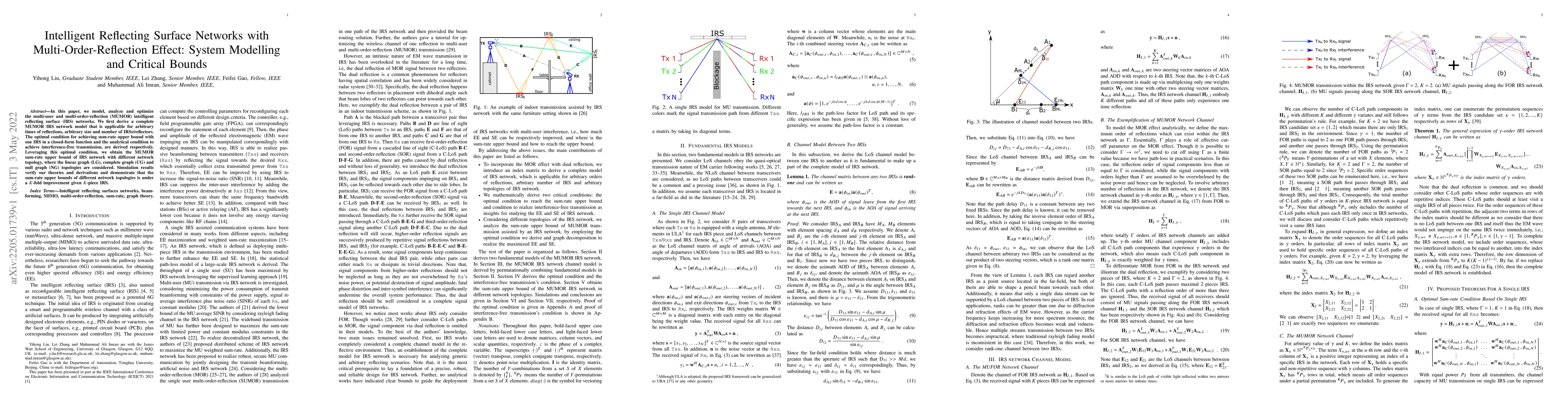 Thumbnail for Intelligent Reflecting Surface Networks with Multi-Order-Reflection
  Effect: System Modelling and Critical Bounds