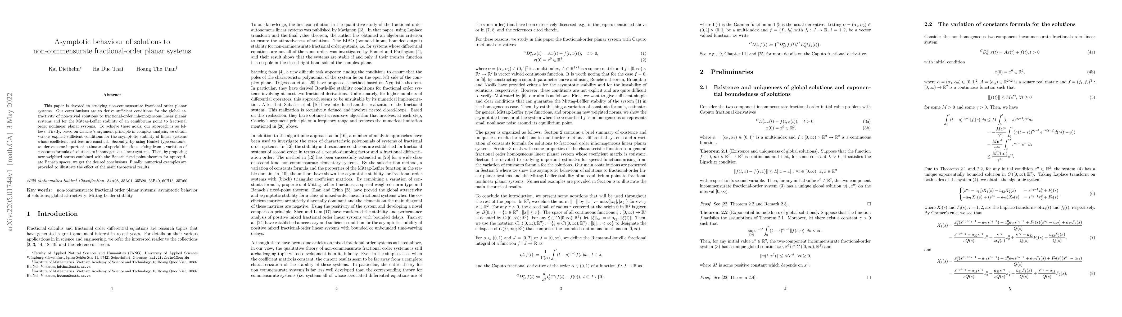 Thumbnail for Asymptotic behaviour of solutions to non-commensurate fractional-order
  planar systems