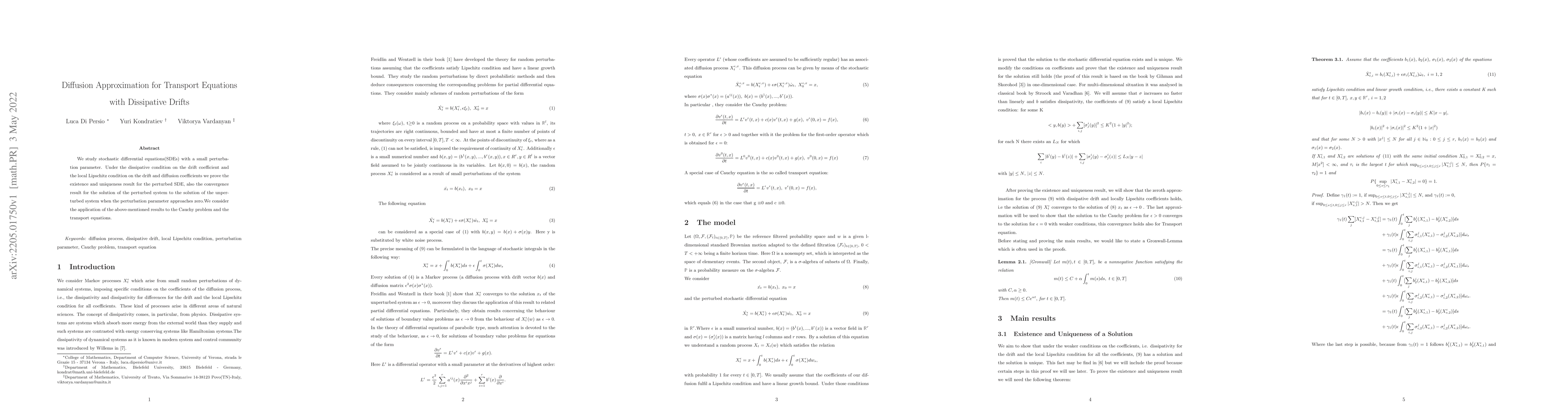 Thumbnail for Diffusion Approximation for Transport Equations with Dissipative Drifts