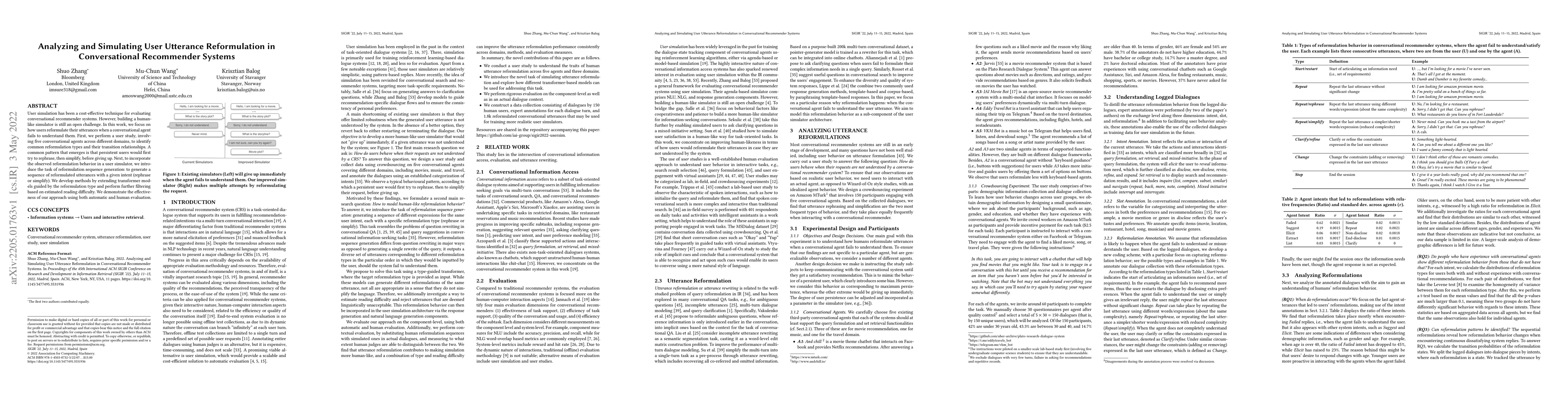 Thumbnail for Analyzing and Simulating User Utterance Reformulation in Conversational
  Recommender Systems