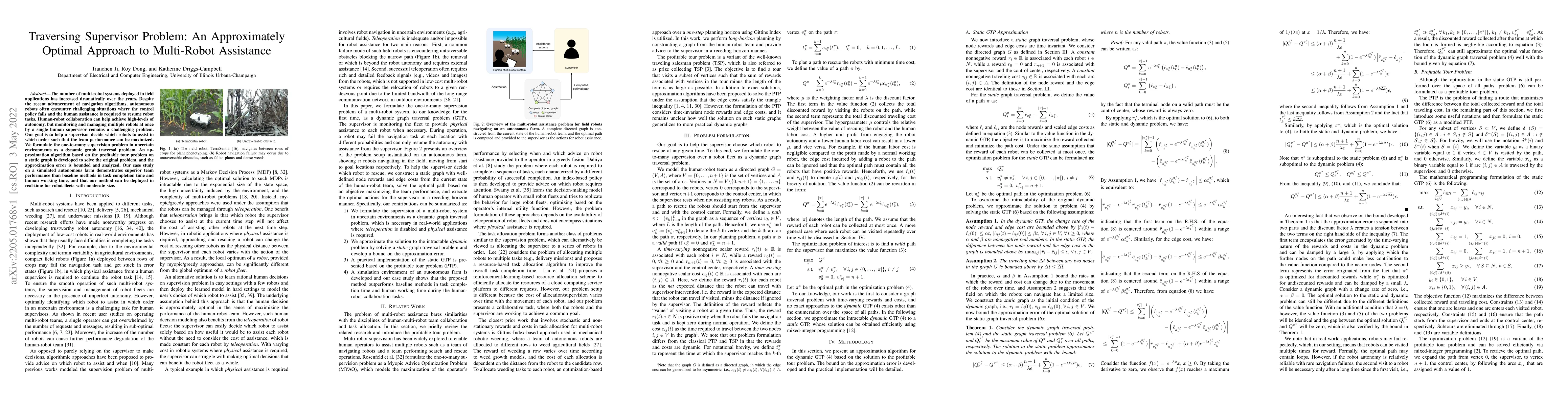 Thumbnail for Traversing Supervisor Problem: An Approximately Optimal Approach to
  Multi-Robot Assistance