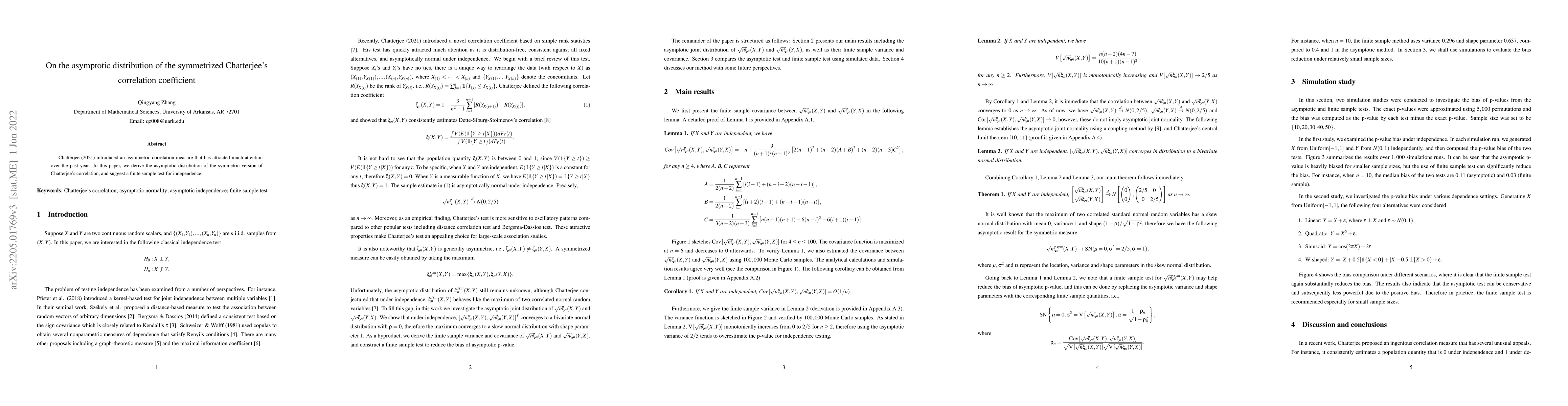 Thumbnail for On the asymptotic distribution of the symmetrized Chatterjee's
  correlation coefficient