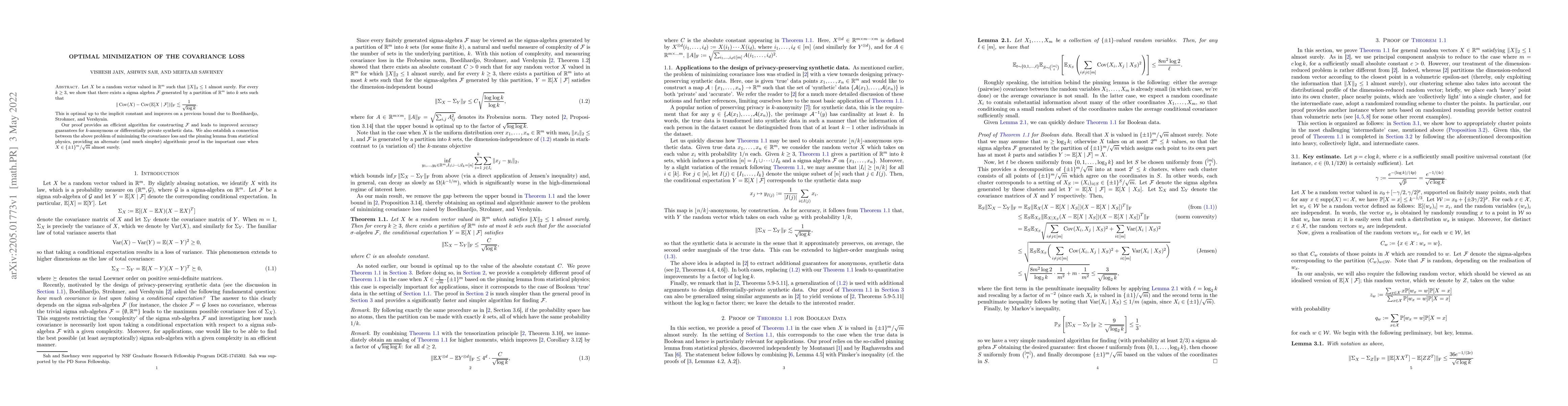 Thumbnail for Optimal minimization of the covariance loss