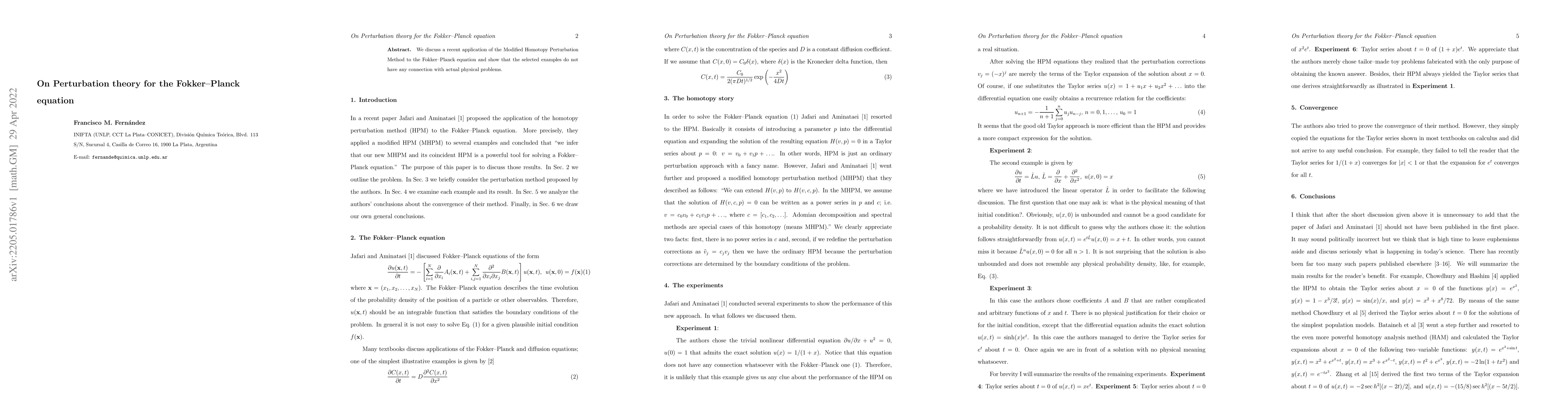 Thumbnail for On Perturbation theory for the Fokker--Planck equation